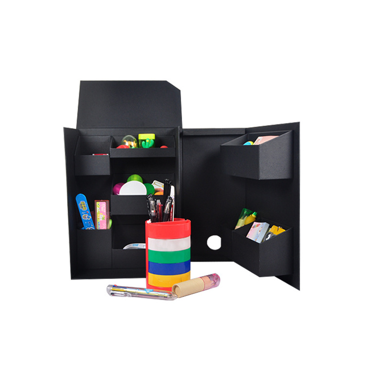 Foldable Stationary Pen Holder Office School Note Multifunctional Black Decorative Storage Cardboard Boxes Office Desk Organizer