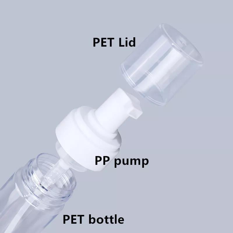 Free sample foam pump bottle 150ml,0.8cc 1.6cc empty custom clear foam pump bottles,42/410 soap foam pump bottle