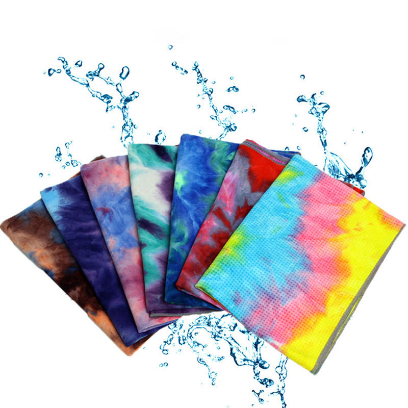 B&M Silicone Gel Dot Printed Tie-Dye Yoga Towel Sports Microfiber Grip Anti Slip Custom Yoga Mat Towel Non Slip For Hot Yoga