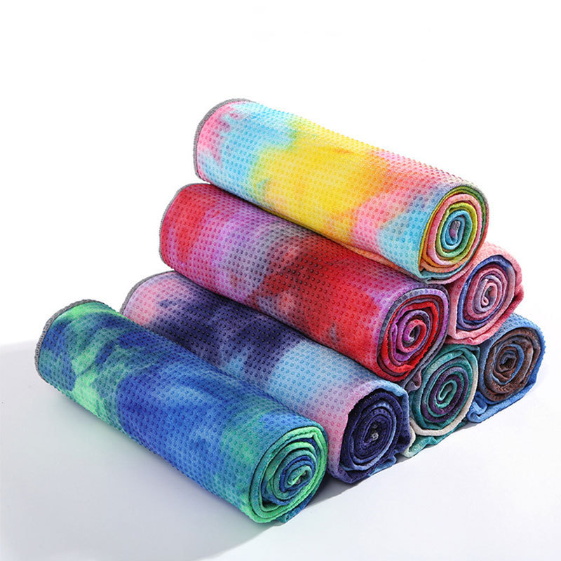 B&M Silicone Gel Dot Printed Tie-Dye Yoga Towel Sports Microfiber Grip Anti Slip Custom Yoga Mat Towel Non Slip For Hot Yoga