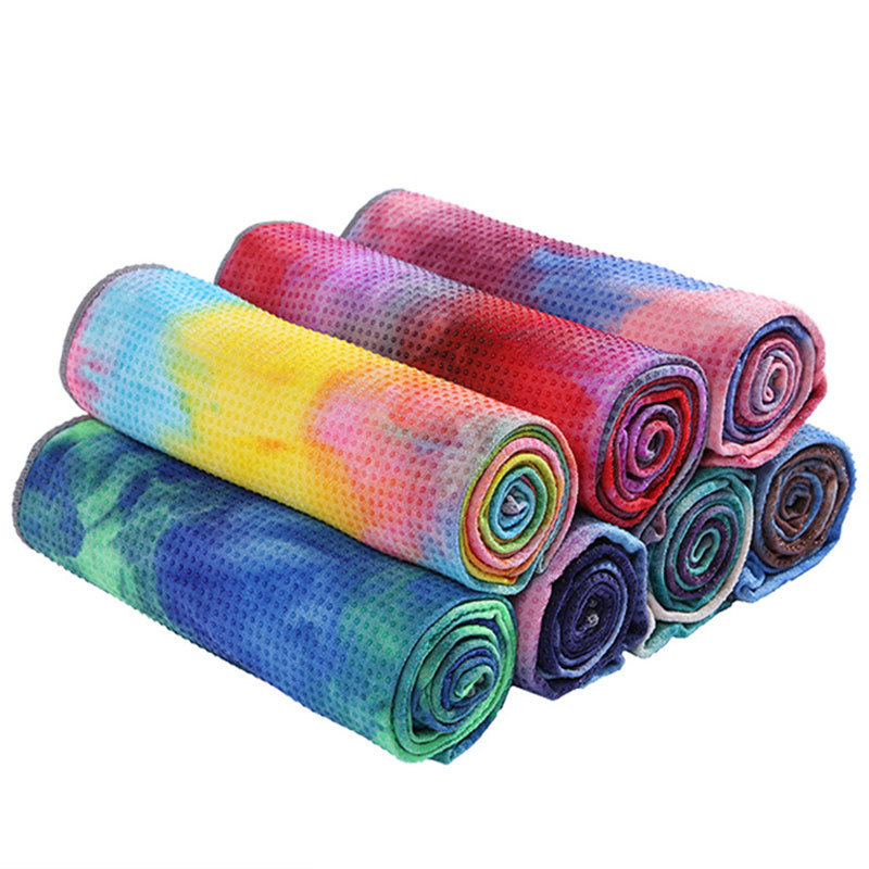 B&M Silicone Gel Dot Printed Tie-Dye Yoga Towel Sports Microfiber Grip Anti Slip Custom Yoga Mat Towel Non Slip For Hot Yoga