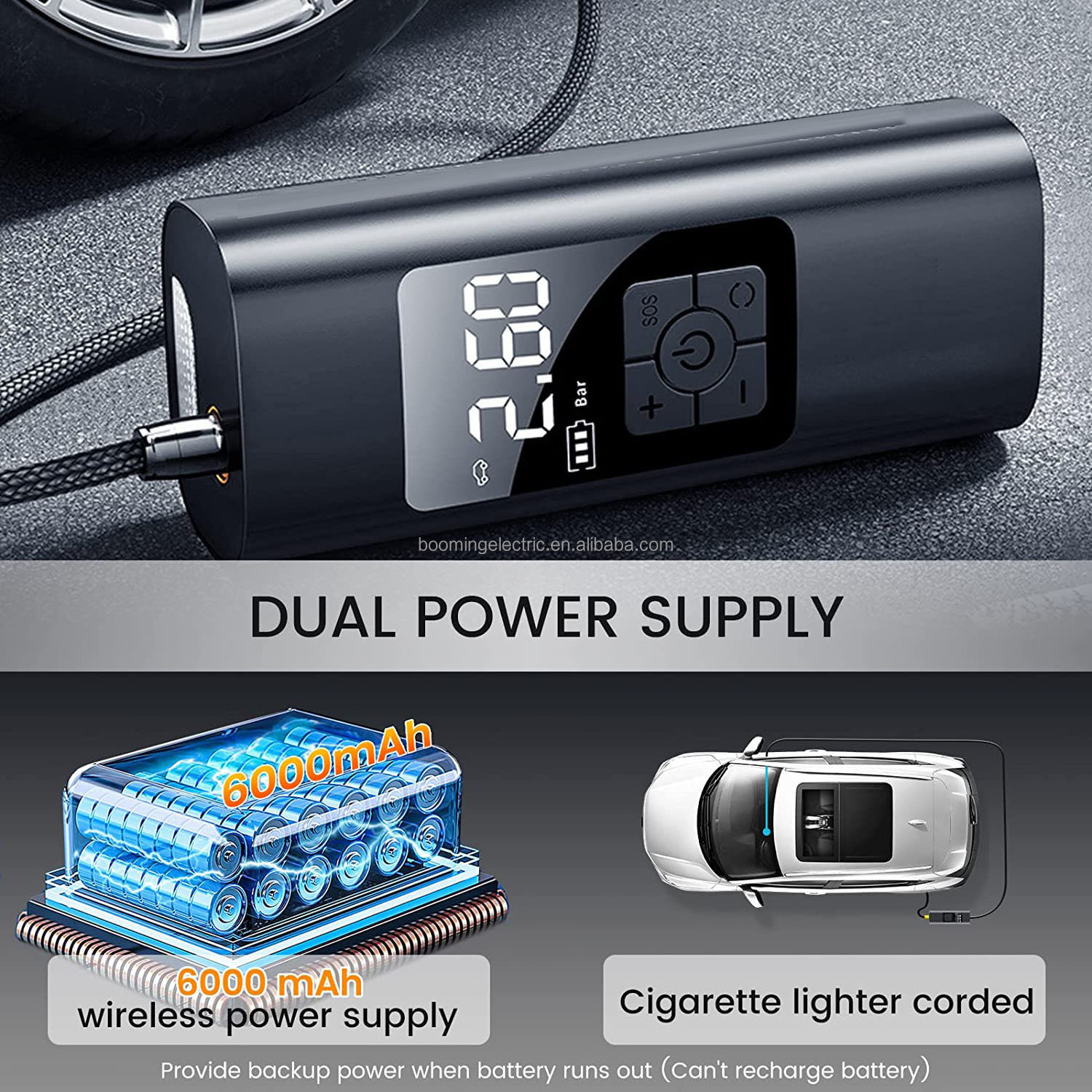 12v air compressor inflator Tyre Digital Inflator electric portable air car pump Electric Tire Inflator with 6000mah battery