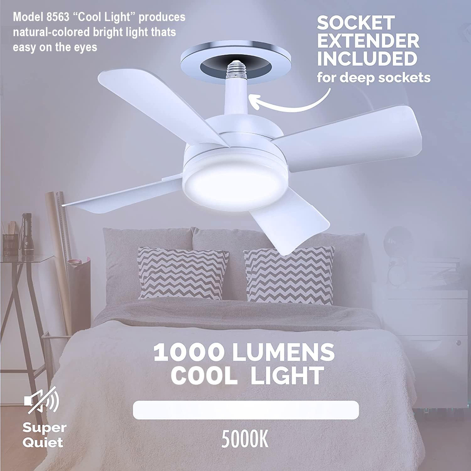 Hot selling 2000 Lumens Ceiling Fan socket fan with Light Replacement for Light Bulb for Bedroom Kitchen Living Room