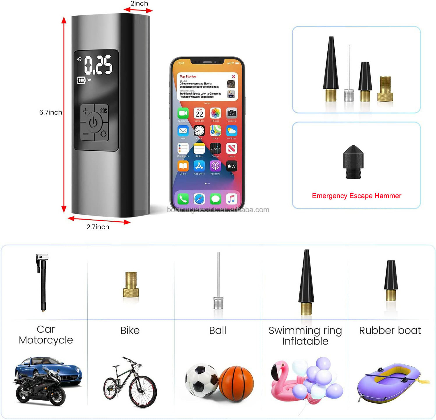 Cordless Tire Inflator Portable Air Compressor 6000mAh Battery Rechargeable Bike Air Pump with Digital Pressure Gauge