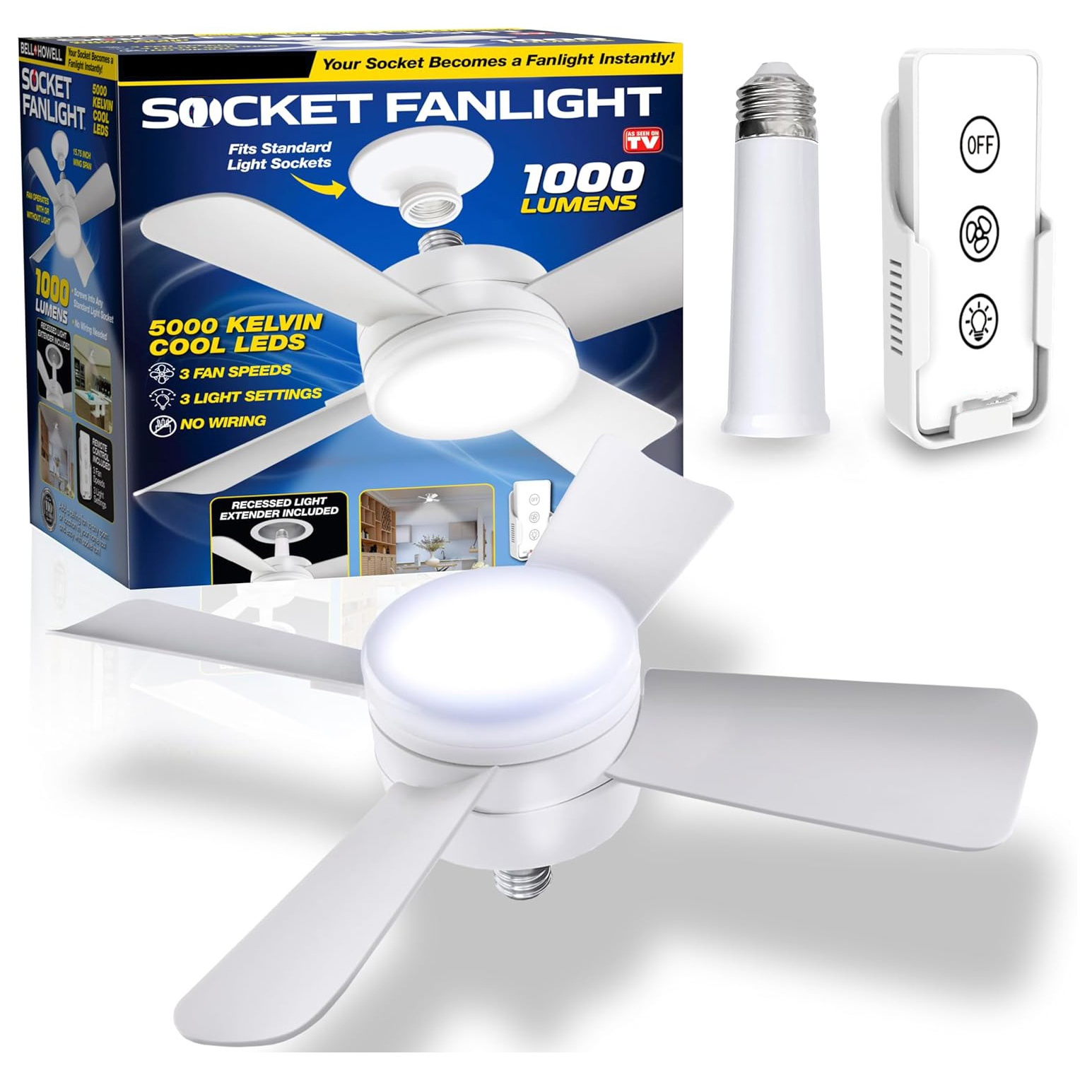 Hot selling 2000 Lumens Ceiling Fan socket fan with Light Replacement for Light Bulb for Bedroom Kitchen Living Room