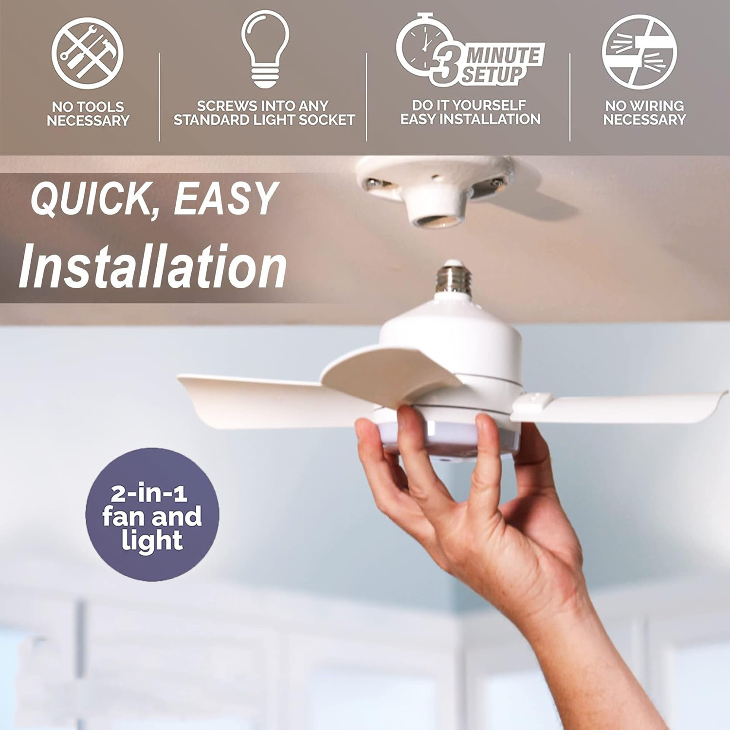 Modern Indoor Bedroom Living room Ceiling Light Fan 4 Blades White LED Socket Ceiling Fan Lights with Remote Control