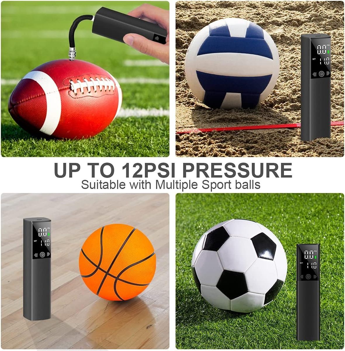 Rechargeable Air Pump for Balls with 2 Needles & 1 Nozzle Fast Ball Inflator for Basketball, Soccer, Volleyball, Rugbyball