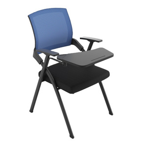 OEM Training Folding Chair Student Staff Conference Office Mesh Backrest Task Heavy Duty Stacking Chairs with Wheels Writing Pad