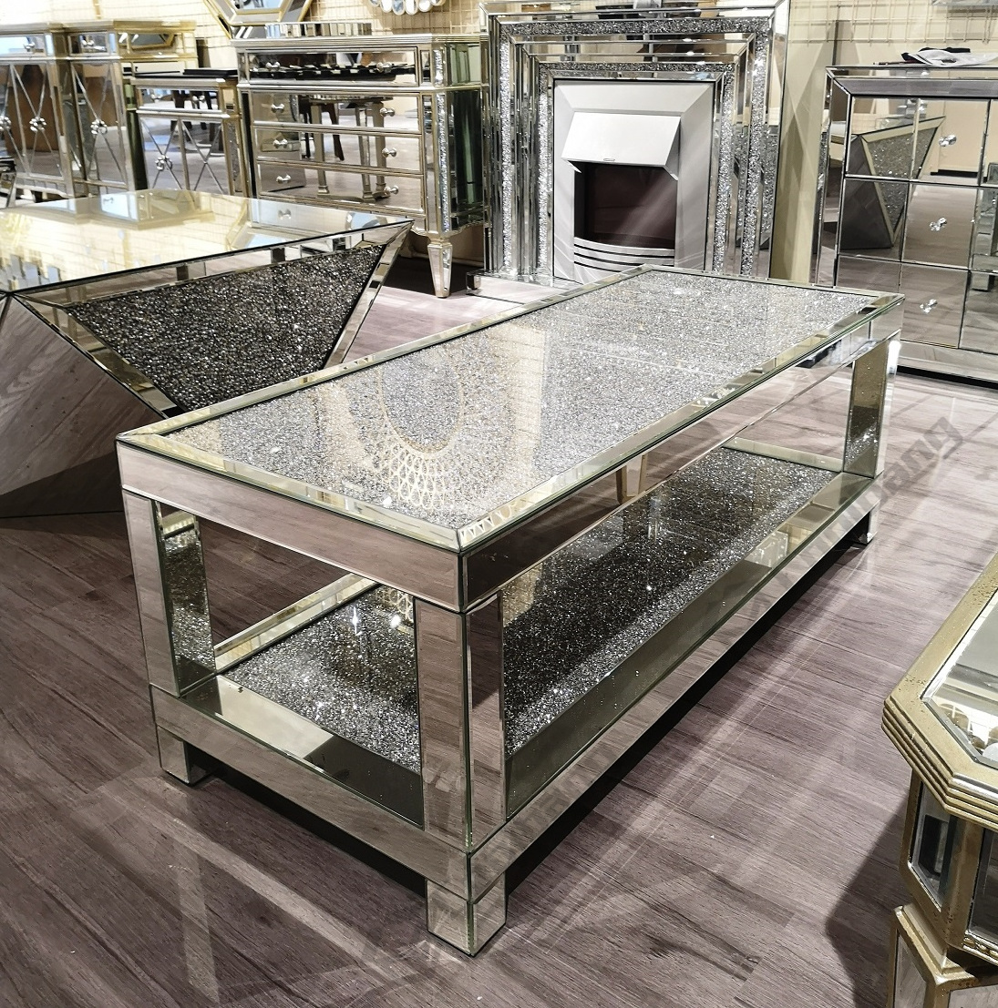 new design ethiopian luxury modern nordic living room furniture square glass mirror diamond top coffee table