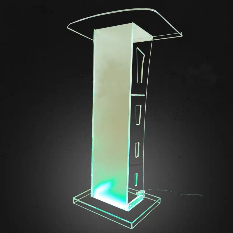 2021 Modern Floor Standing Acrylic Church Pulpit Lectern Podium Plexiglass with Led Light for Sale