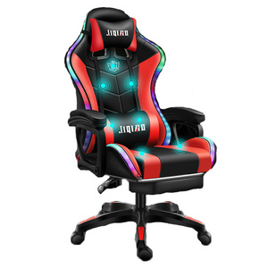 Hot Factory Ergonomic Massage RGB LED Racing Silla Gamer Chair PU Leather Computer Gaming Chair With Lights and Speakers