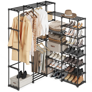 8 Tiers Shoe Rack  70-75 Pairs Shoe Tower Unit Shelf Durable Metal Pipes with Plastic Connectors Stackable Shoe Cabinet Black