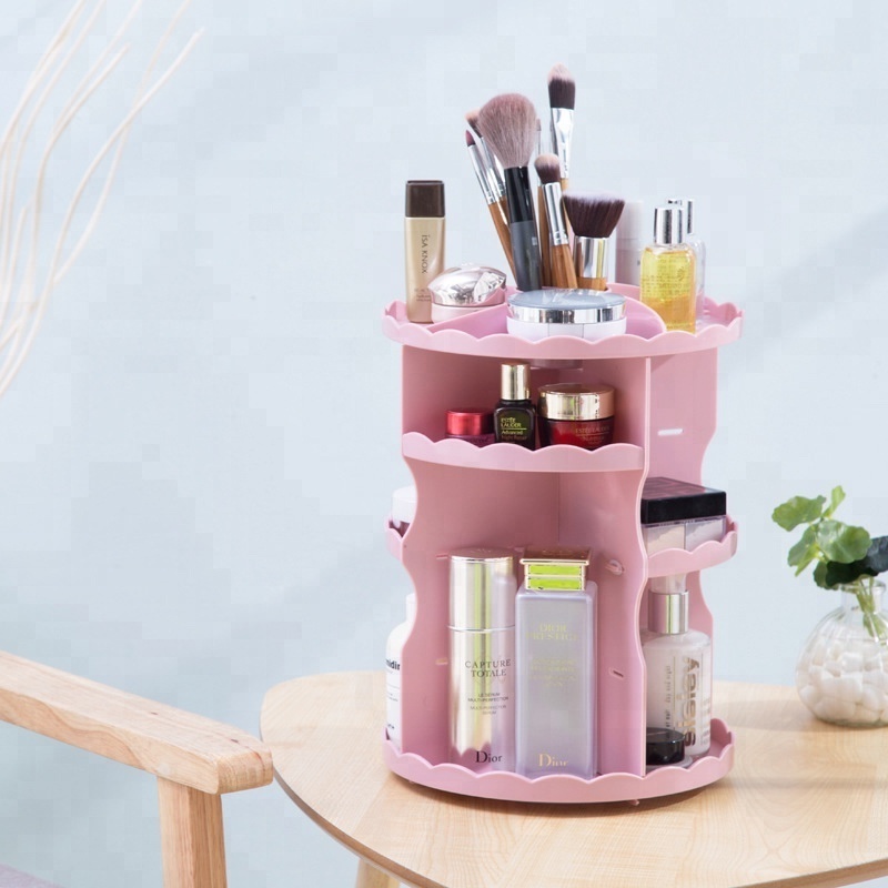 Cosmetic Organizer, 360 Degree Rotating Adjustable makeup Organizer Display Case with 7 Adjustable Layers Large Capacity