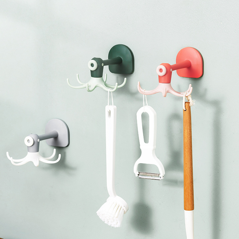 Under Cabinet Utensil Holder Hanger Hook Kitchen Utensil Hanger with 6 Hooks Rotatable Adhesive Kitchen Hooks