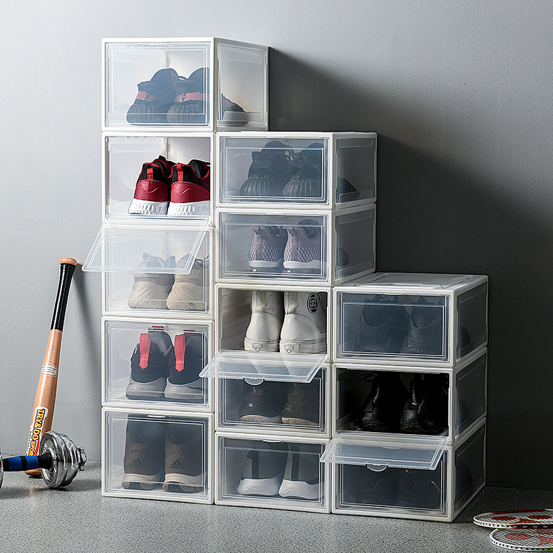 Transparent Plastic Sneaker Stackable, Shoe Storage Boxes Drop Front Acrylic Drawer Type Magnetic Clear Shoe Box