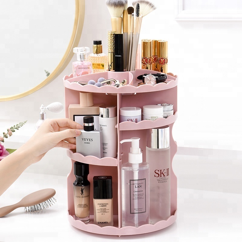 Cosmetic Organizer, 360 Degree Rotating Adjustable makeup Organizer Display Case with 7 Adjustable Layers Large Capacity