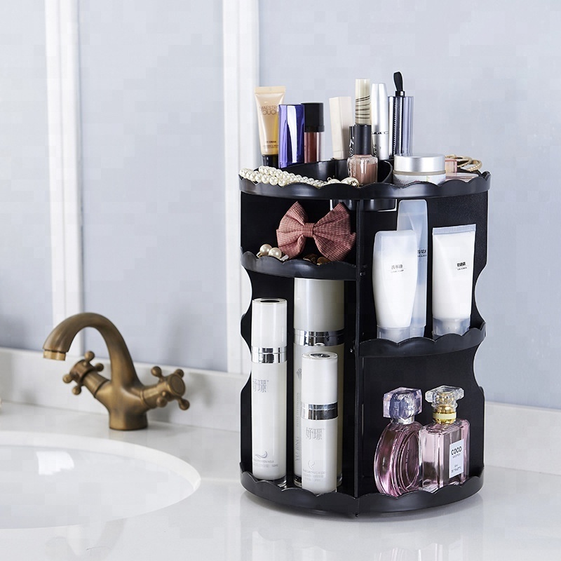 Cosmetic Organizer, 360 Degree Rotating Adjustable makeup Organizer Display Case with 7 Adjustable Layers Large Capacity