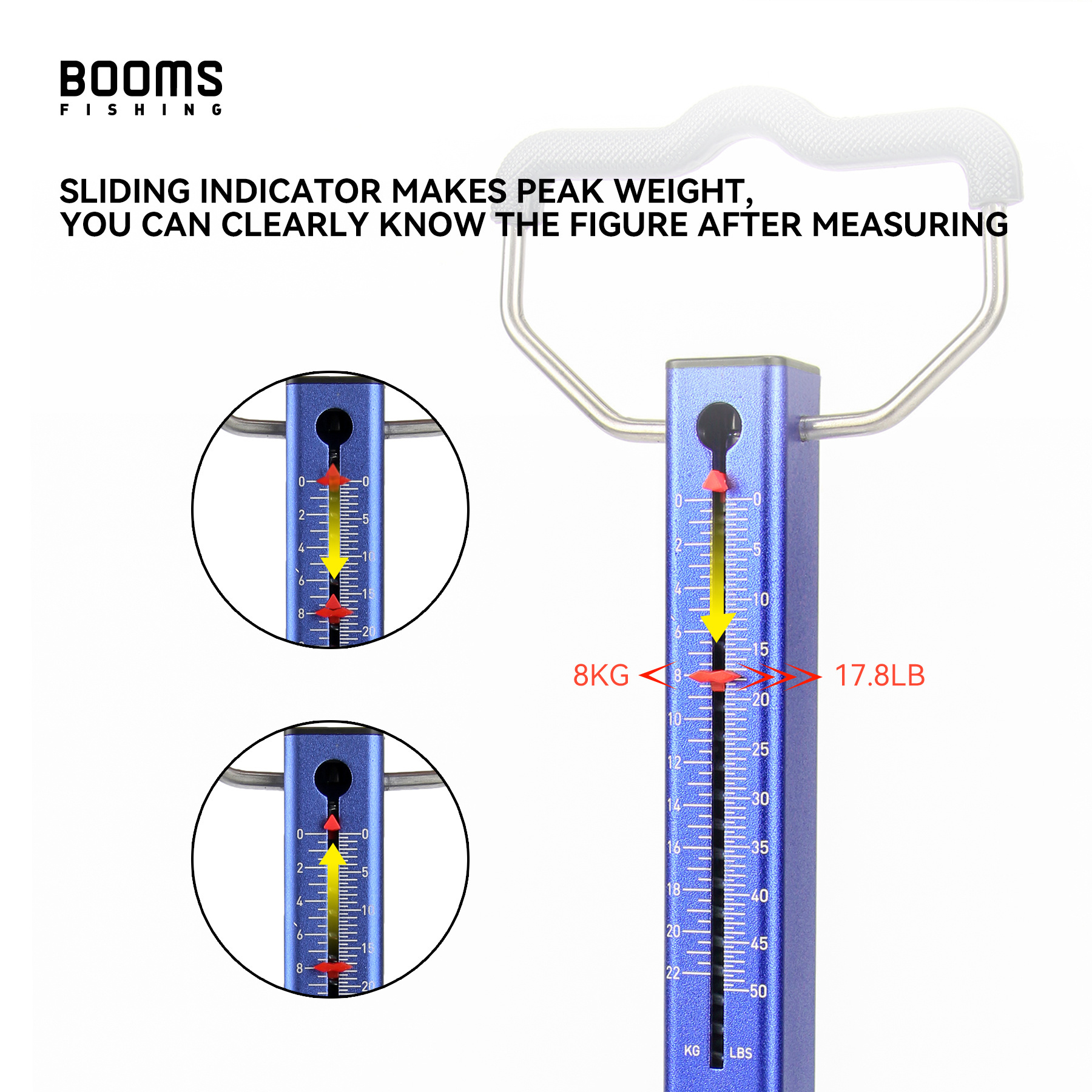 Booms Fishing TS2 Square Aluminum Tube Spring Fish Scale for Fishing Weighting 1kg-22kg Hang Fishing Scale