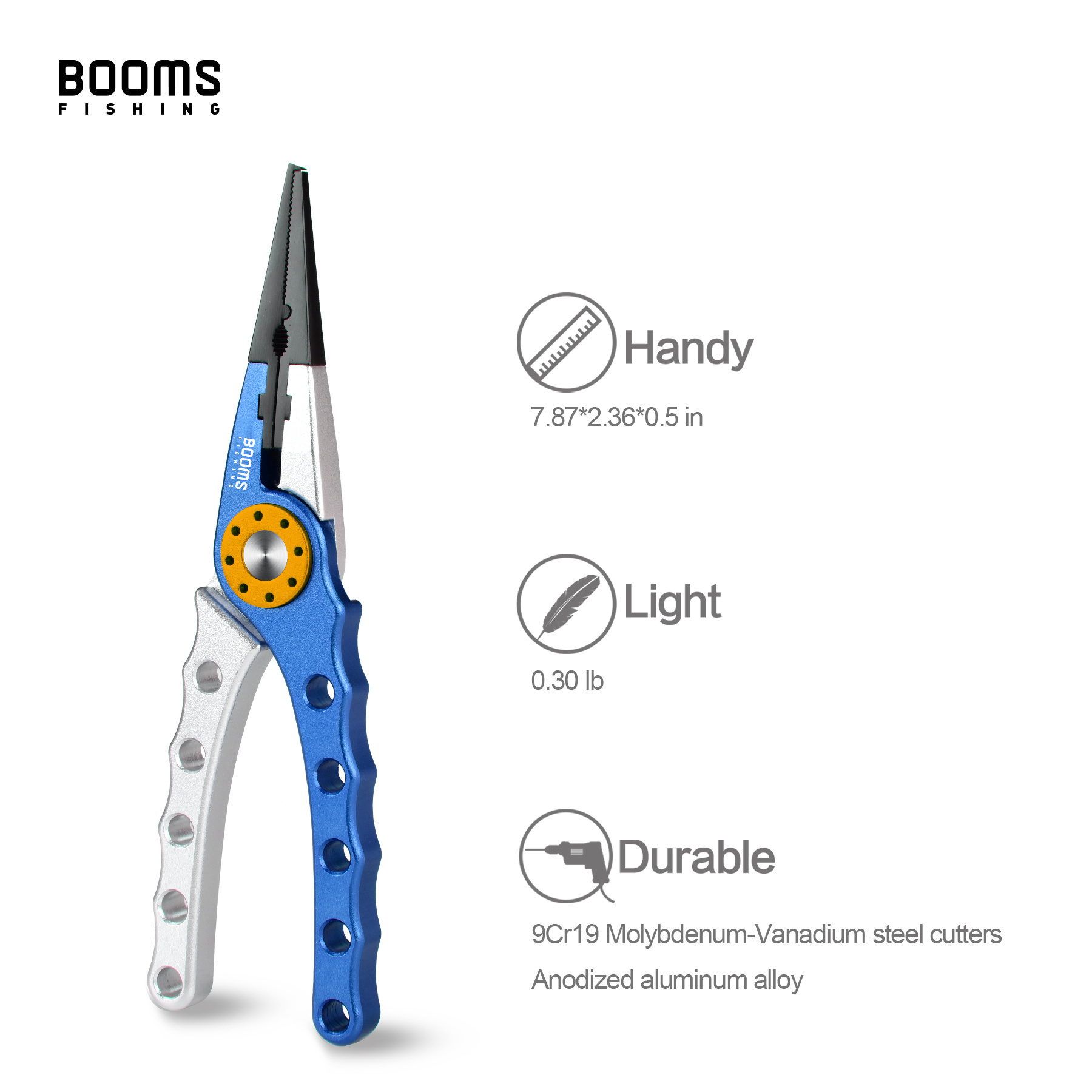 Booms Fishing Lightweight Fish Plier Pliars Aluminum 20cm 0.22g Crimping Saltwater Line Cutting Fishing Pliers