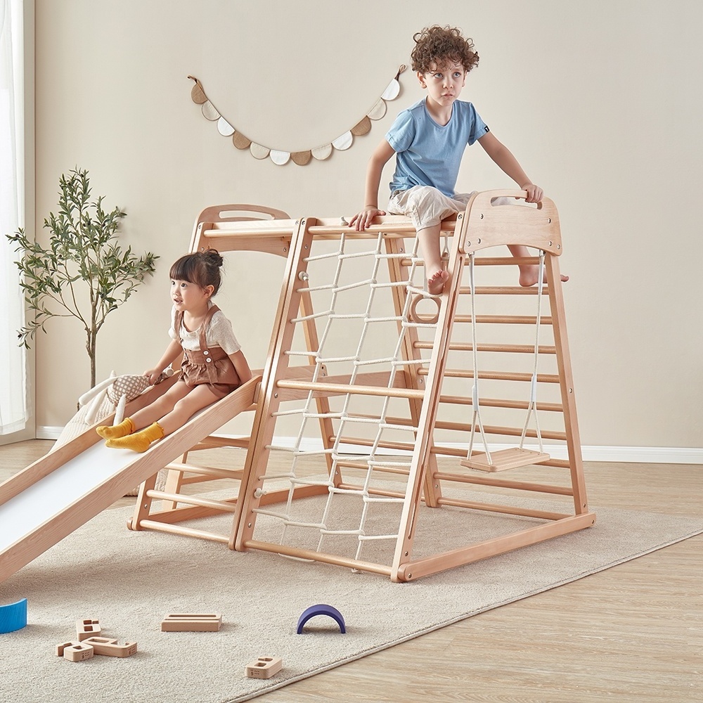 Only B2B Boori Kid Wooden Climbing Toys Toddler Indoor Wood 3 In 1 Climbing Frame With Children Swing