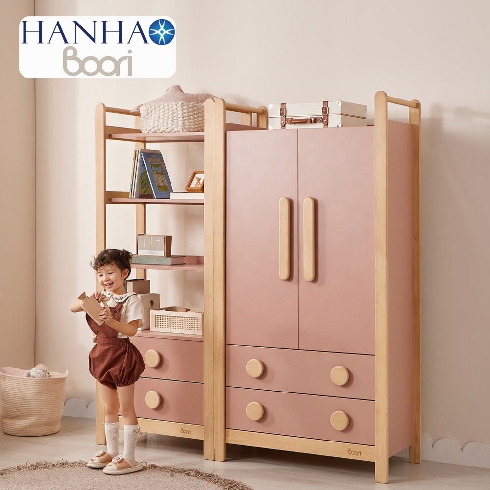 Only B2B Boori Solid Wood Kids Wardrobe Clothes Organizer Adjustable Child's 2 Door 3 Drawer Wardrobe