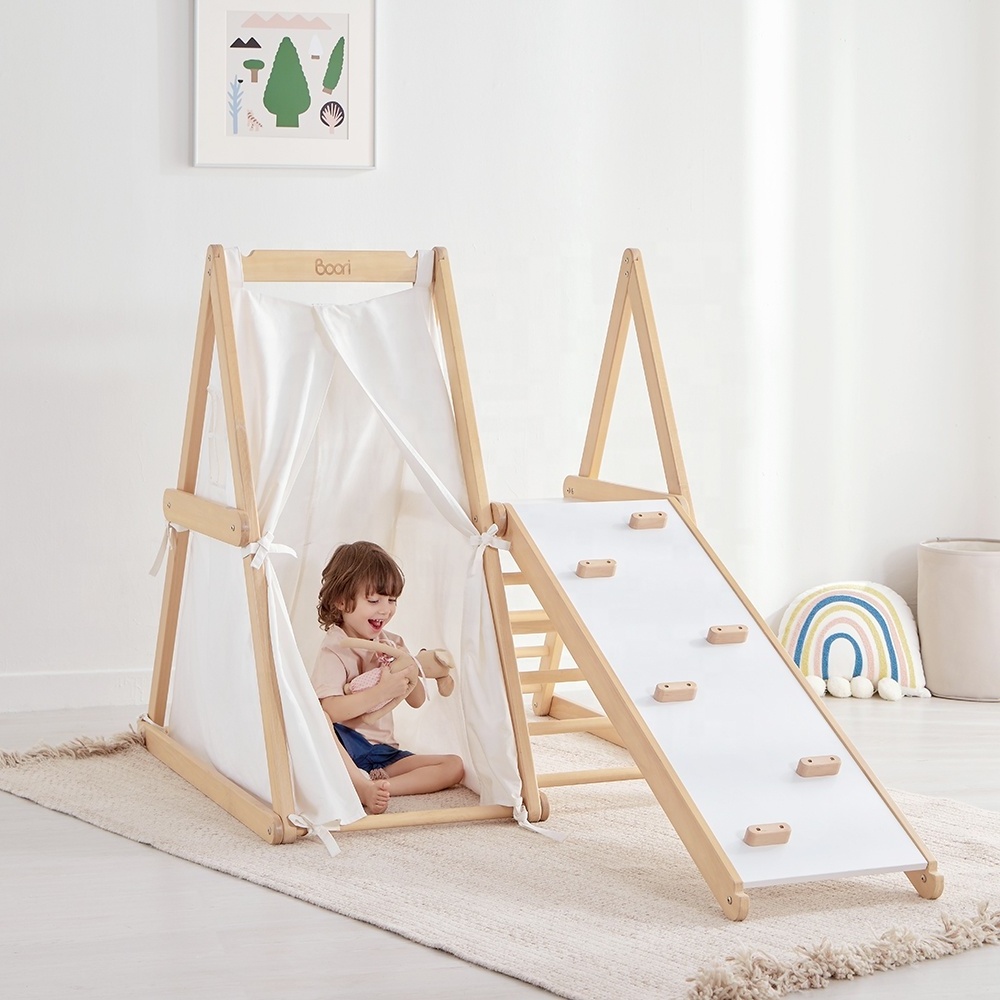 Only B2B Boori Children Wooden Playground Small Indoor Jungle Gym Wooden Kids Climbing Frame Indoors With Swing