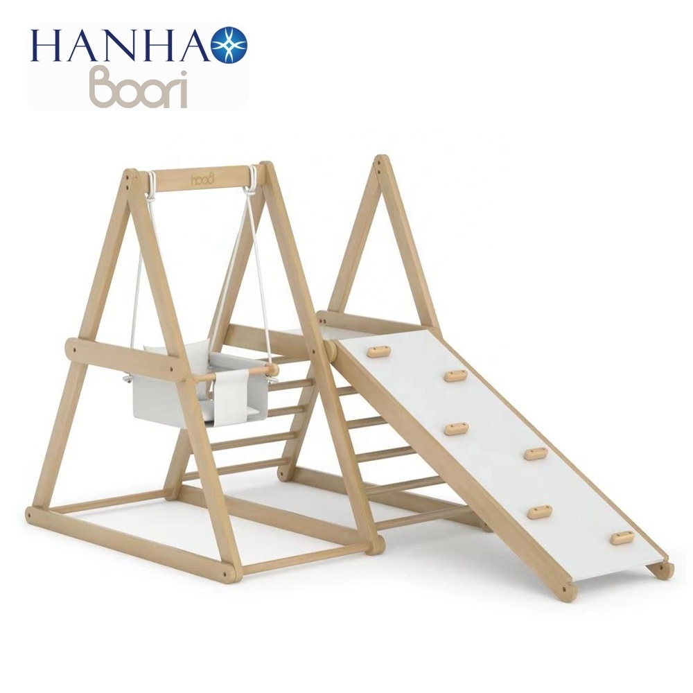 Only B2B Boori Children Wooden Playground Small Indoor Jungle Gym Wooden Kids Climbing Frame Indoors With Swing