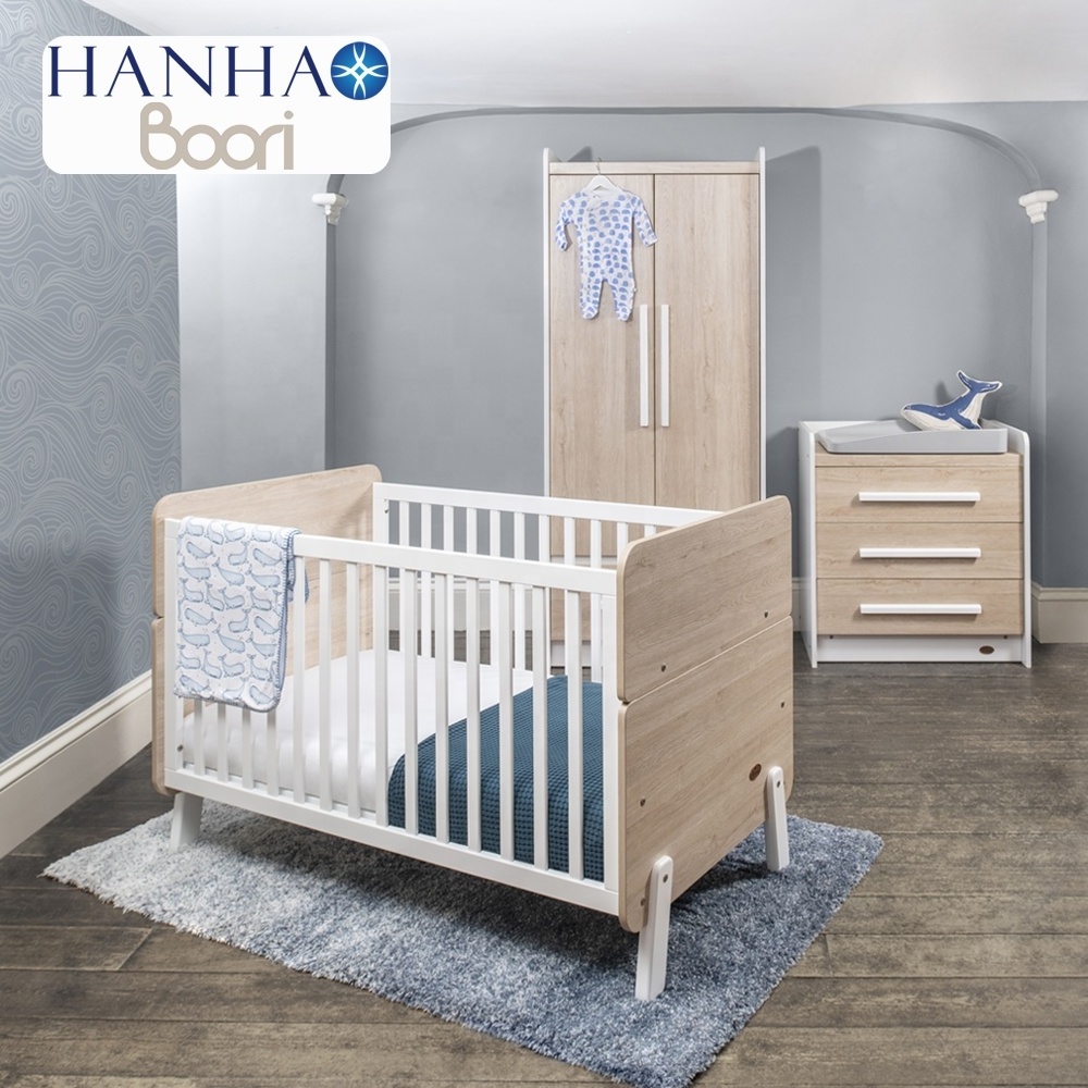 Boori EN 716 Nursery Furniture Wooden Baby Cot and Bed wtih Wardrobe Clothes Organizer And Chest Of Drawers