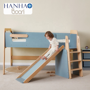 Only B2B Boori Wooden Kids Furniture Full Size Single Kids Toddler Low Loft Bed With Slide Solid Wood Nordic