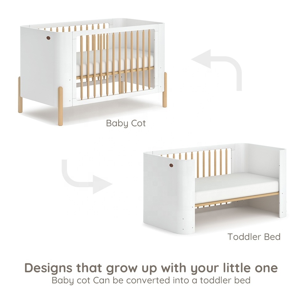 Only B2B Boori EN 716 Multifunctional Wooden Baby Crib Modern White 3 In 1 Baby Cot Bed Wood