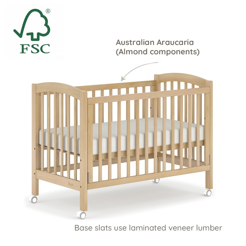 Only B2B Boori Wooden Nursery Furniture Height Adjustable Baby Cot Bed Wood For New Born