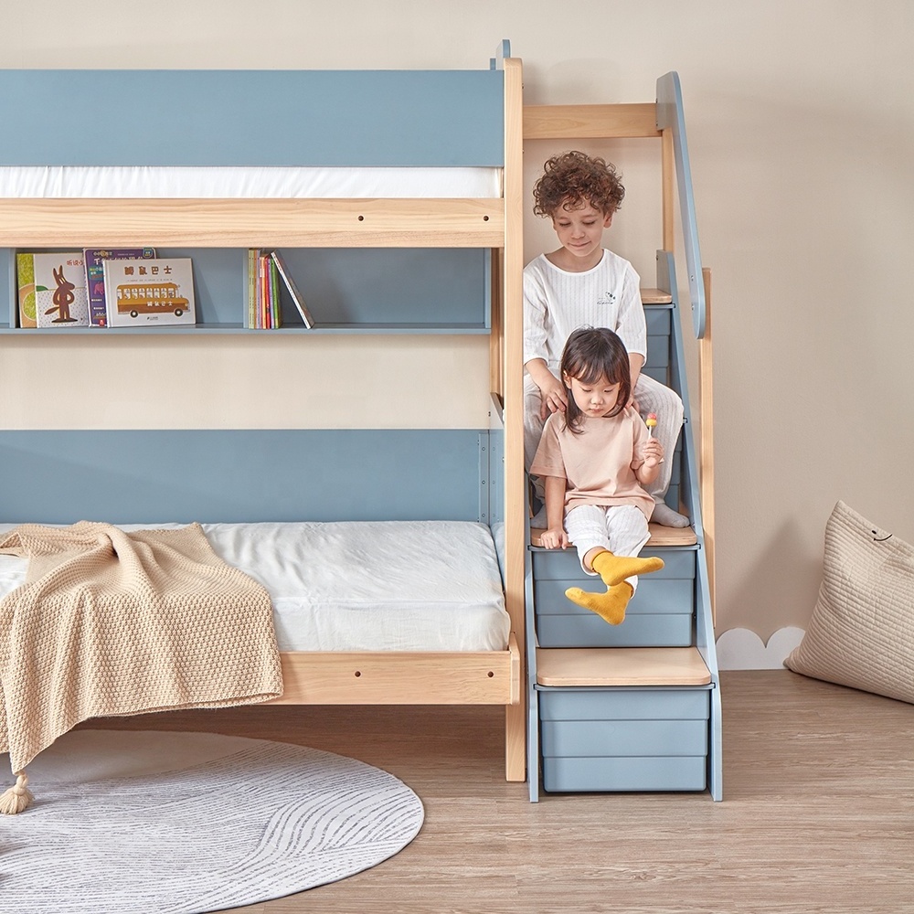 Only B2B Boori Wooden Kids Furniture Children Solid Wood Double Bed Modern Full Size Kids Bunk Bed With Storage Stairs