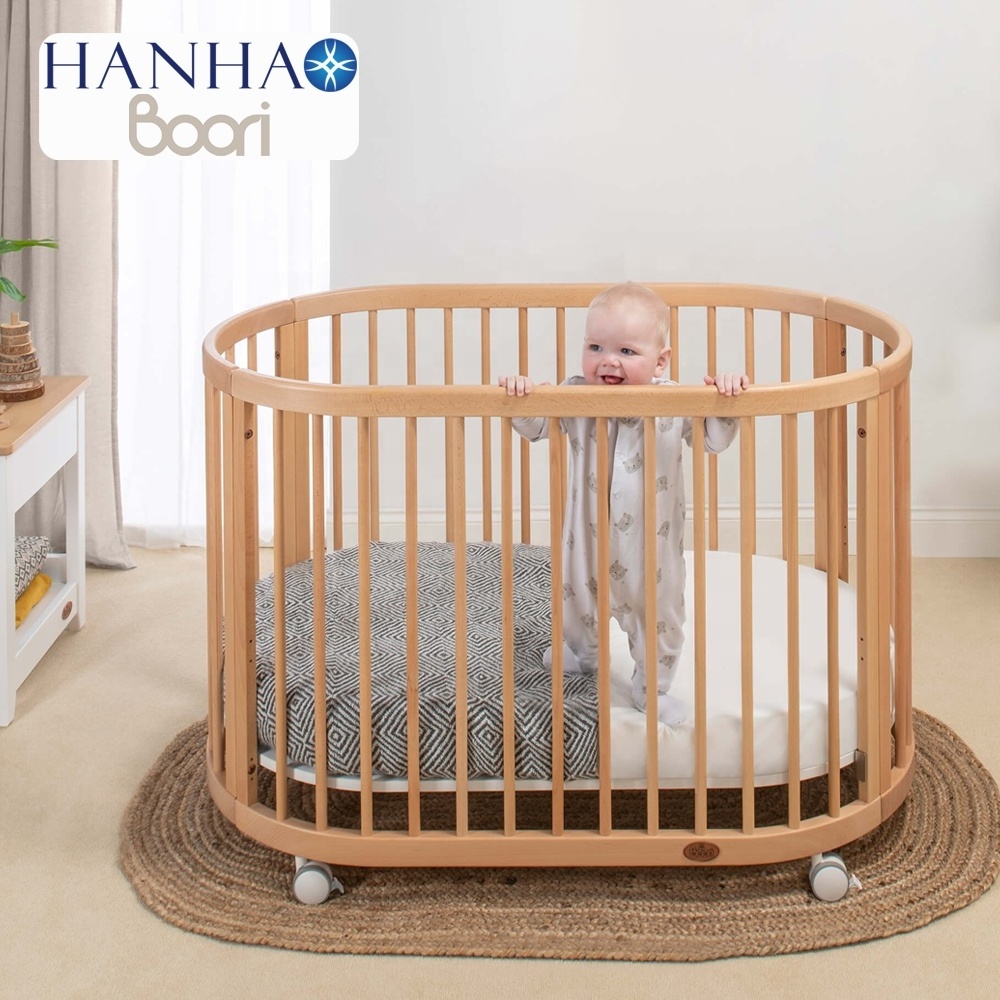 Only B2B Boori AS/NZS 2172 Standards Multi-Function Solid Wood Oval Baby Crib Cot With Wheels