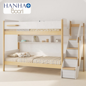 Only B2B Boori Wooden Kids Furniture Children Solid Wood Double Bed Modern Full Size Kids Bunk Bed With Storage Stairs