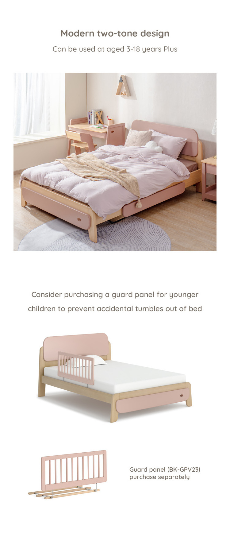 Only B2B Boori Solid Wood Children Beds Nordic Modern Wooden Kids' Beds Frame