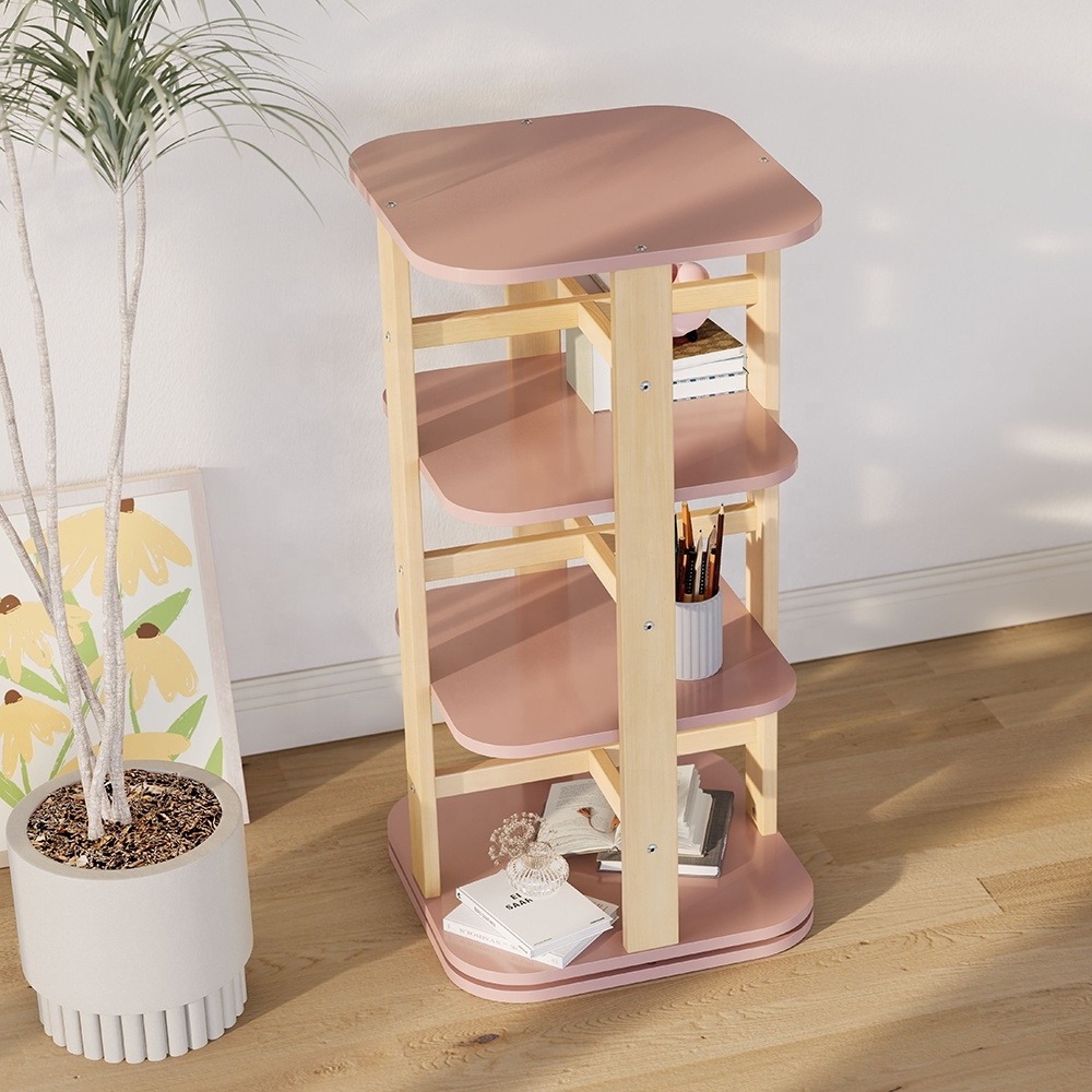 Only B2B Boori ODM OEM Combined White Smart Wooden Standing Revolving Bookshelf For Children