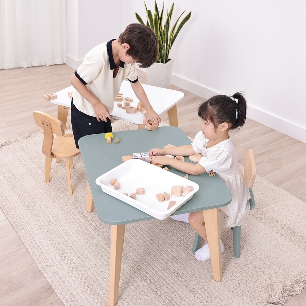 Only B2B Boori White Solid Wooden Kids Furniture Preschool Kids Activity Study Table and Chairs set