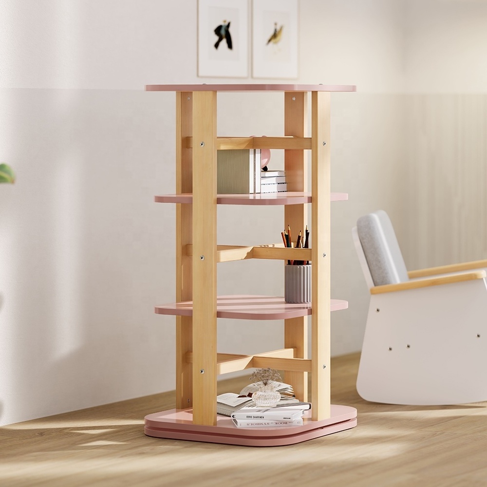 Only B2B Boori ODM OEM Combined White Smart Wooden Standing Revolving Bookshelf For Children