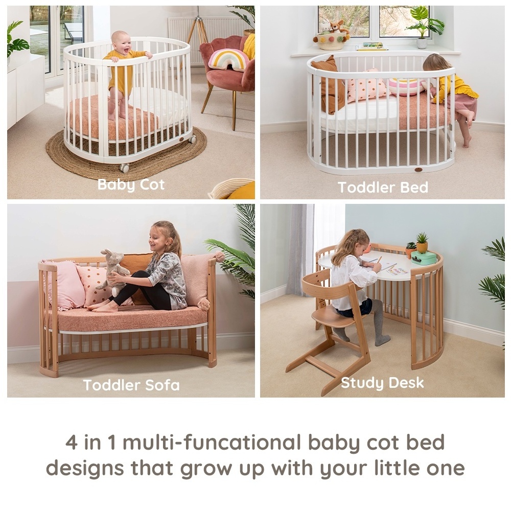 Only B2B Boori AS/NZS 2172 Standards Multi-Function Solid Wood Oval Baby Crib Cot With Wheels