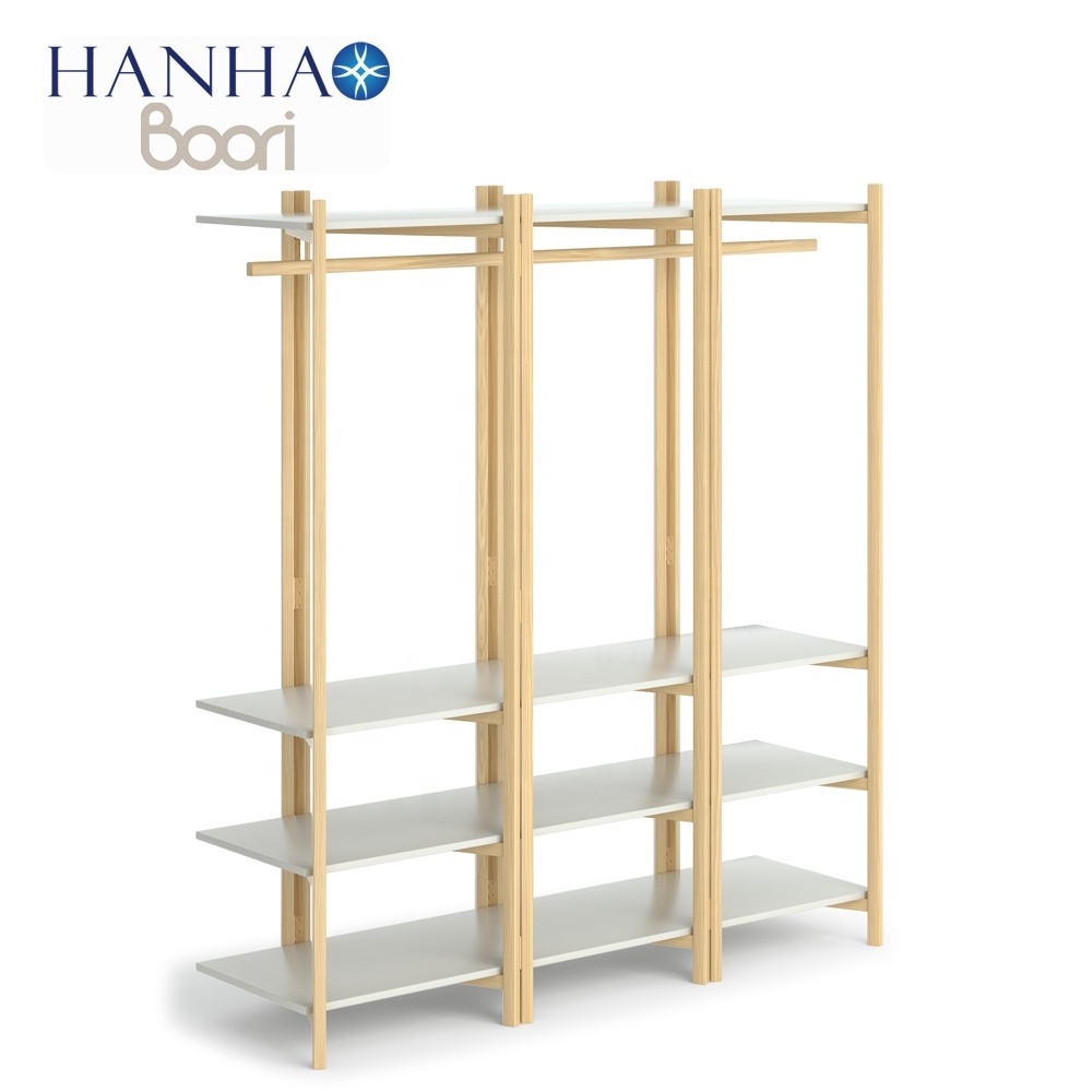 Only B2B Boori Wholesale Simple Design Timber Clothes Organizer Open Shelving Wooden Wardrobe Portable With Bookshelf