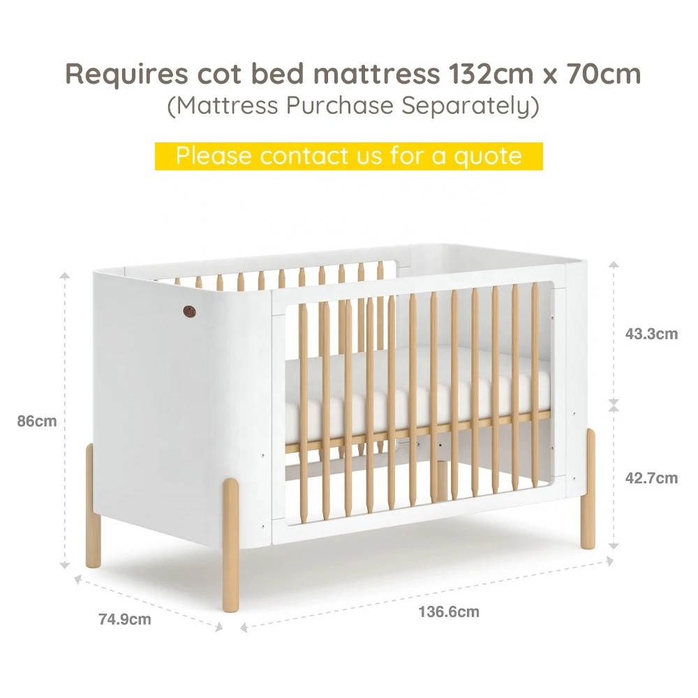 Only B2B Boori EN 716 Multifunctional Wooden Baby Crib Modern White 3 In 1 Baby Cot Bed Wood