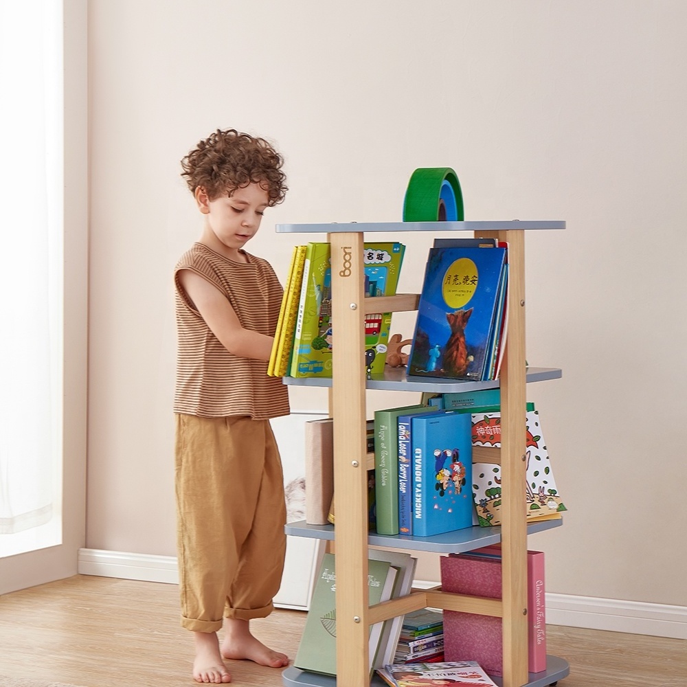 Only B2B Boori ODM OEM Combined White Smart Wooden Standing Revolving Bookshelf For Children