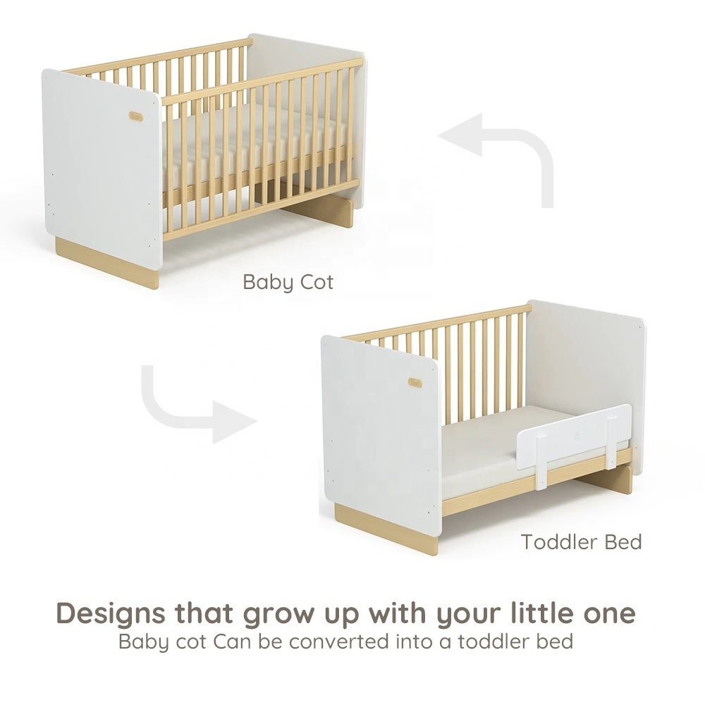 Only B2B Boori EN 716 Standards Modern Convertible Wooden Nursery Baby Cot Bed Crib For Baby Bedroom Furniture