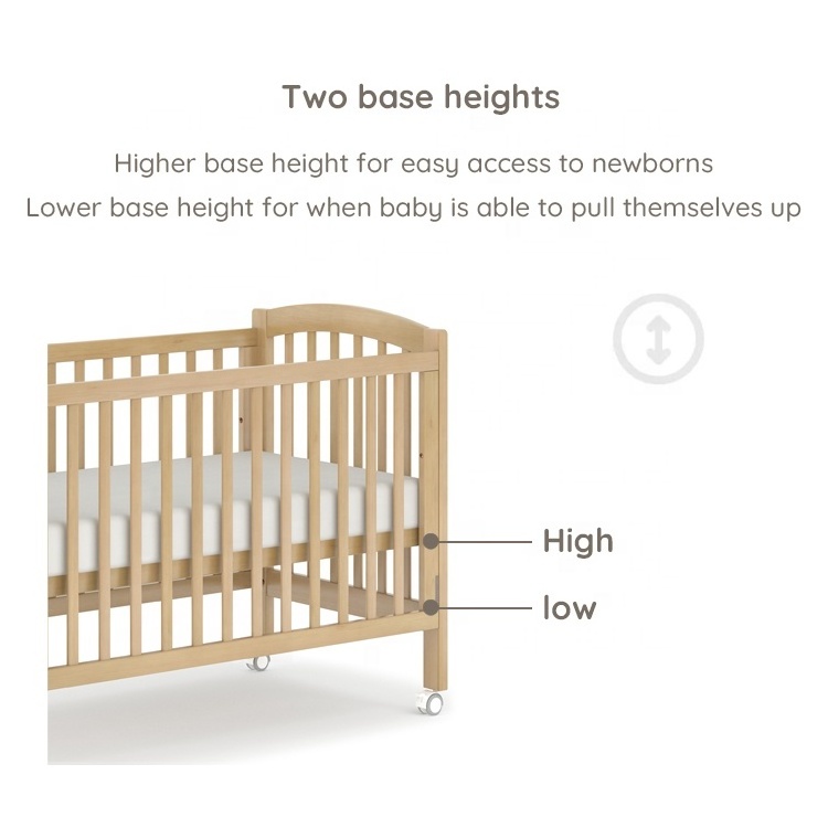 Only B2B Boori Wooden Nursery Furniture Height Adjustable Baby Cot Bed Wood For New Born