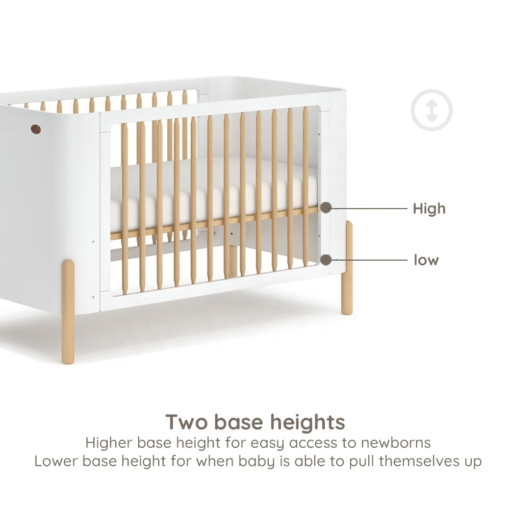 Only B2B Boori EN 716 Multifunctional Wooden Baby Crib Modern White 3 In 1 Baby Cot Bed Wood