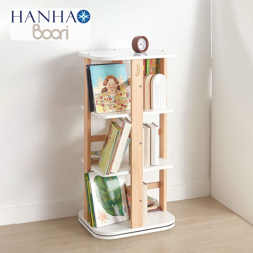 Only B2B Boori ODM OEM Combined White Smart Wooden Standing Revolving Bookshelf For Children