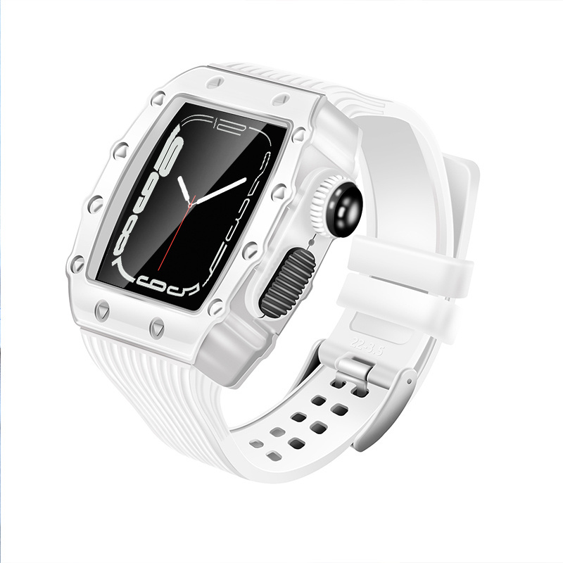 Wholesale Custom Luxury Rm Silicon Band Strap for Apple Watch Series Premium 40mm 41mm 44mm 45mm Stainless Steel Metal Watch Cas