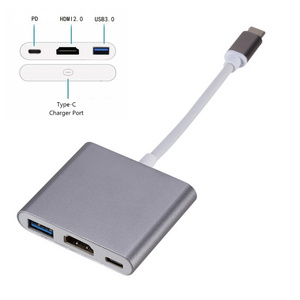 3-in-1 ABS Type c adapter usb c hub usb3.0 HD HDMI 4K 3-in-1 usb Type c adapter hub base with 3 usb3.0