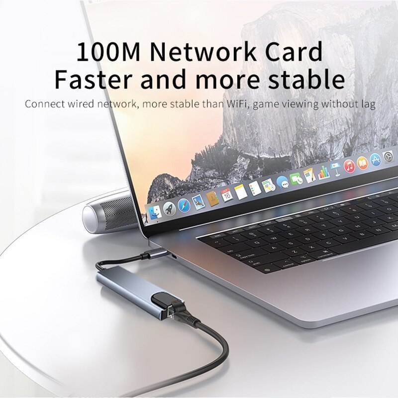 8 in 1 nouveau design usb por hub 3.0 usb HUB Rj45 Network Transfer TF/SD card reader cable matters 8-in-1 usb c hub displayport