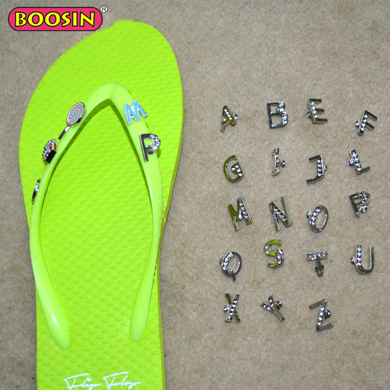 Hot Sell Sandals Flip Flop Accessories, Crystal letter Stud Charms For Flip Flop Decoration